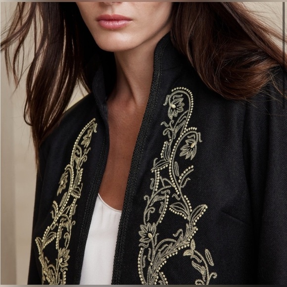 Banana Republic Jadia Embroidered Wool Cropped Jacket - Size 10 - Picture 3 of 15